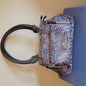 Lily bloom gray and purple satchel